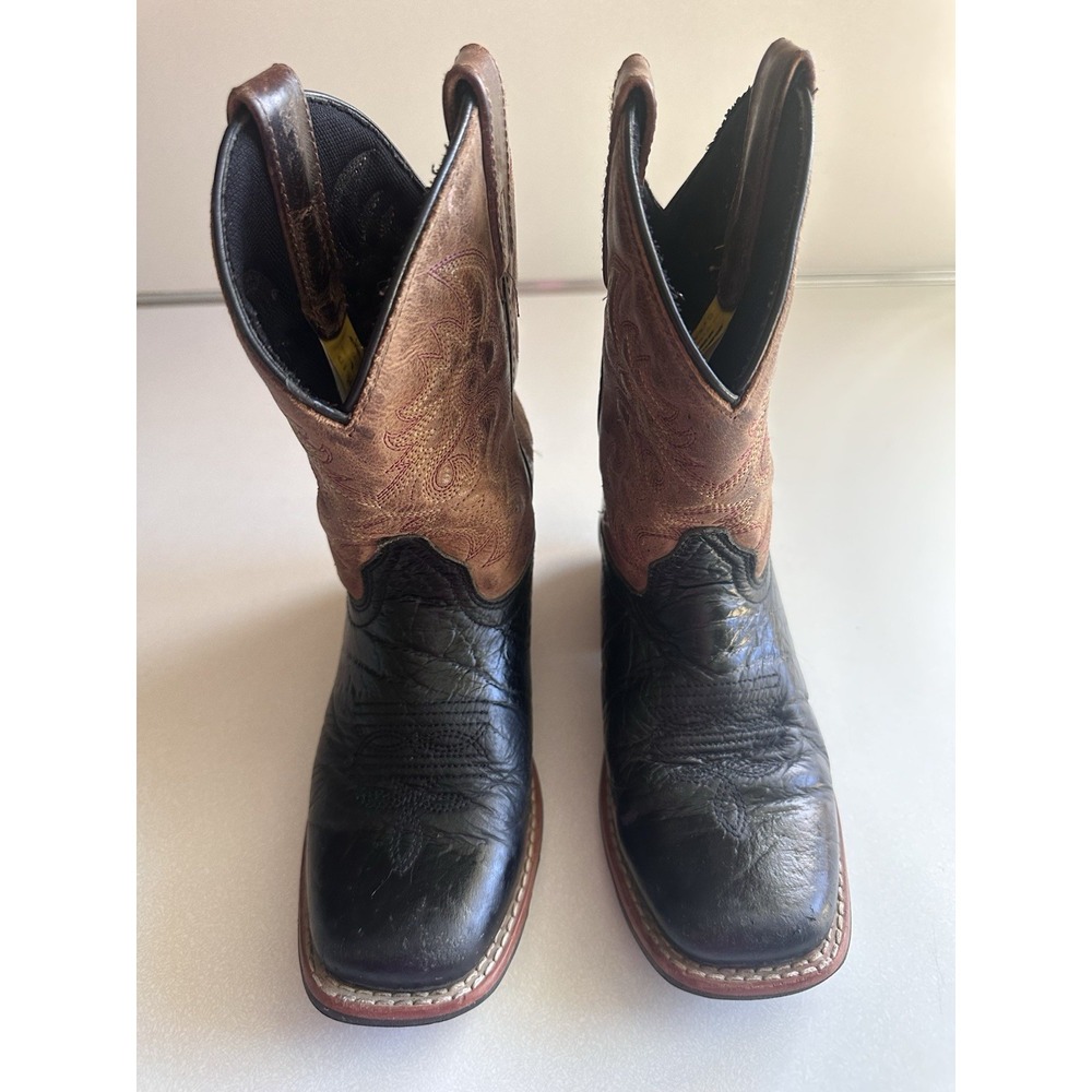 Dan Post Black Brown Leather Cowboy Western Boots DPC2944 Childs Size 1D Square - Picture 8 of 14